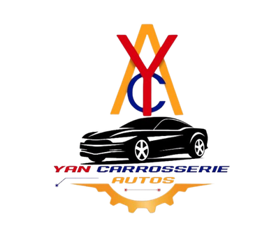 Logo de Yan Carrosserie Autos : une voiture noire sous un emblème YAC orange et bleu.