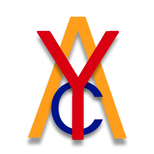 Logo avec un « A » orange, un « Y » rouge et un « C » bleu ; lettres superposées, avec une ombre.