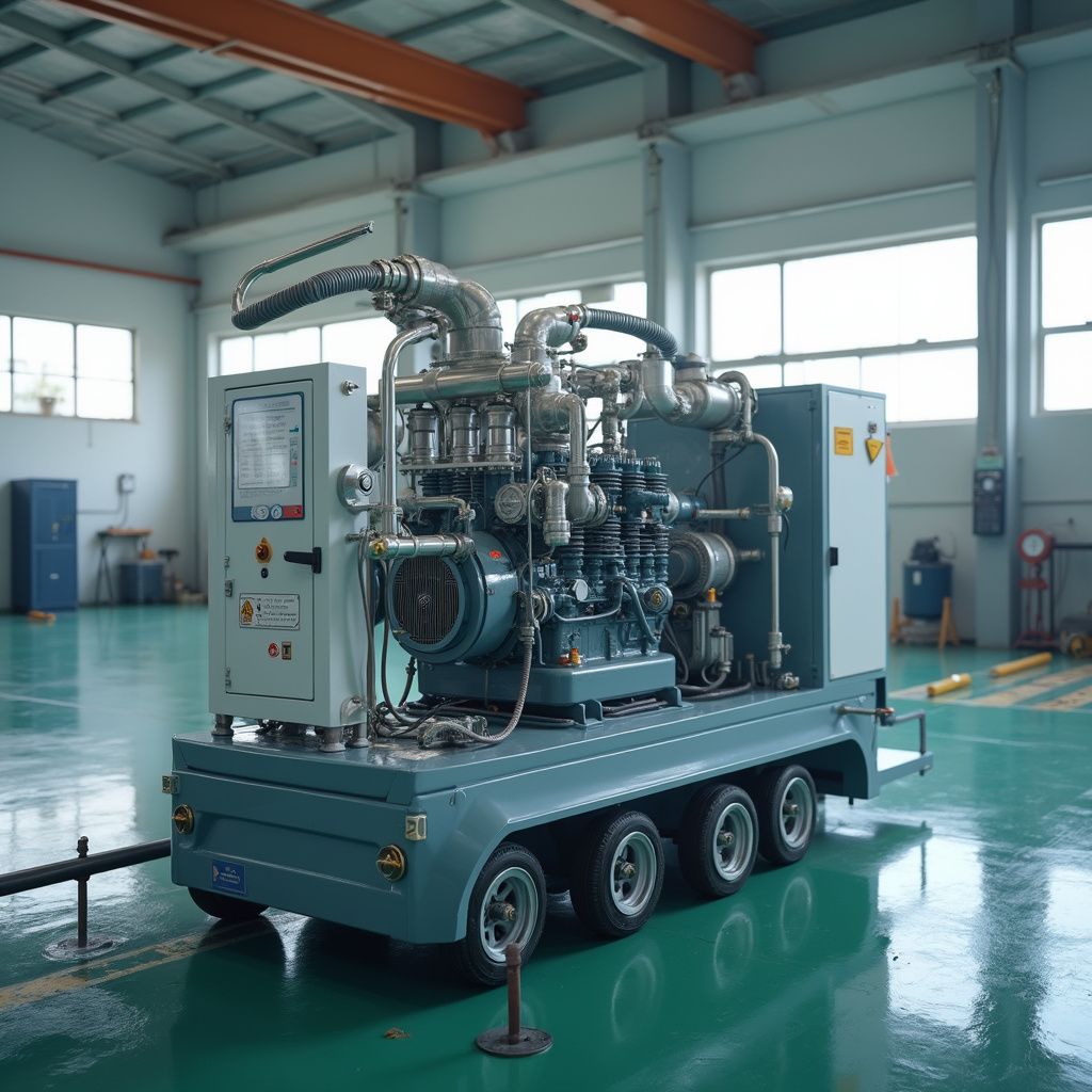 Générateur sur remorque en usine avec tuyaux, manomètres, roues et panneau de commande. pro HD!