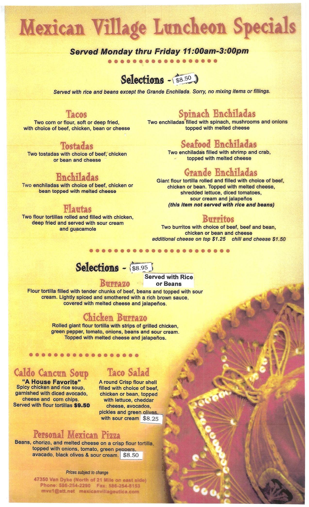 Lunch Menu - Detroit, MI - Mexican Village Restaurant Lunch Menu - Detroit, MI - Mexican Village Restaurant