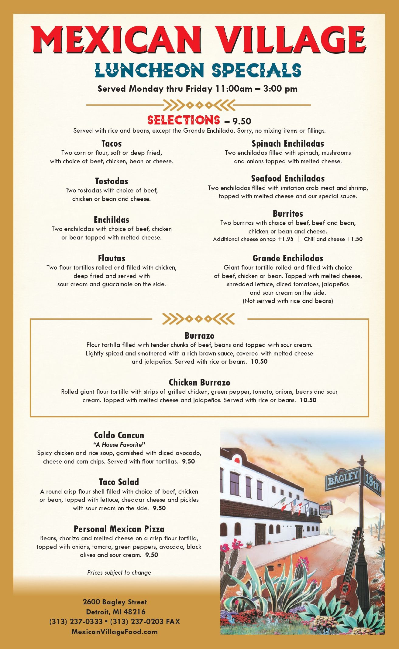 Lunch Menu - Detroit, MI - Mexican Village Restaurant Lunch Menu - Detroit, MI - Mexican Village Restaurant