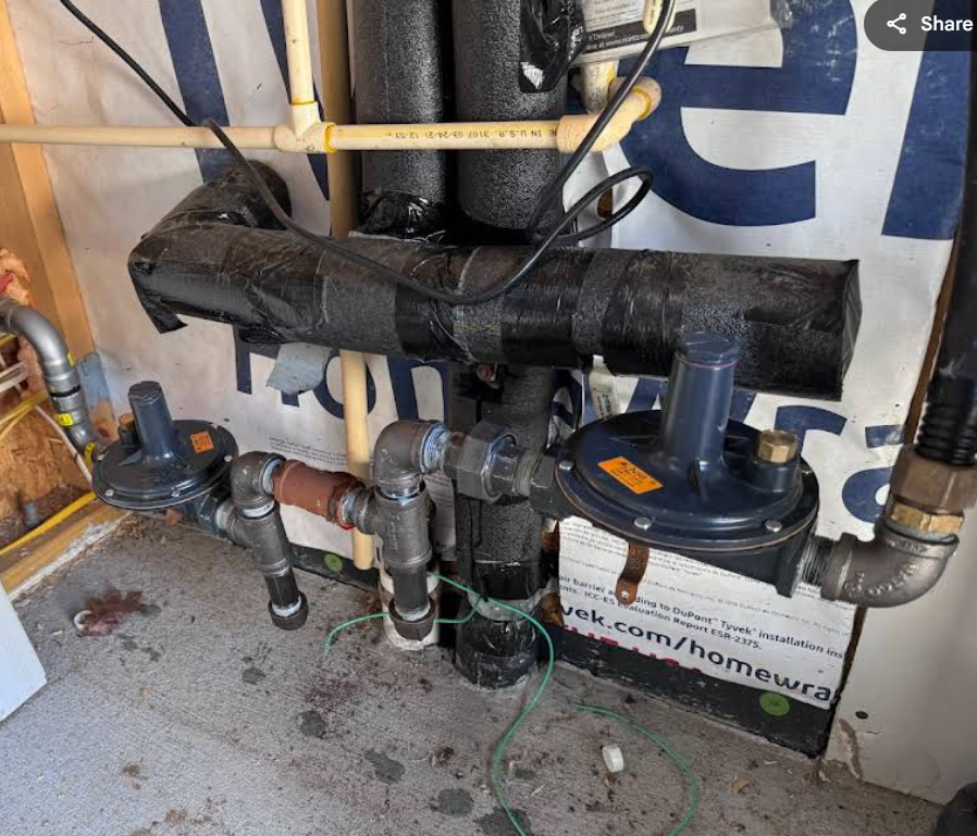 A bunch of pipes are connected to each other in a room.