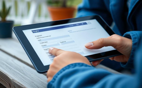 Tablet in hand filling out a form.