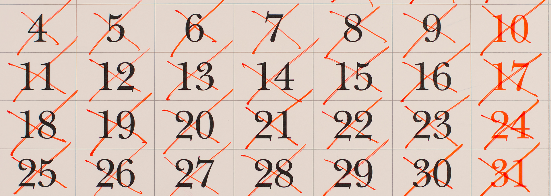 Picture of a calendar with all the days marked off