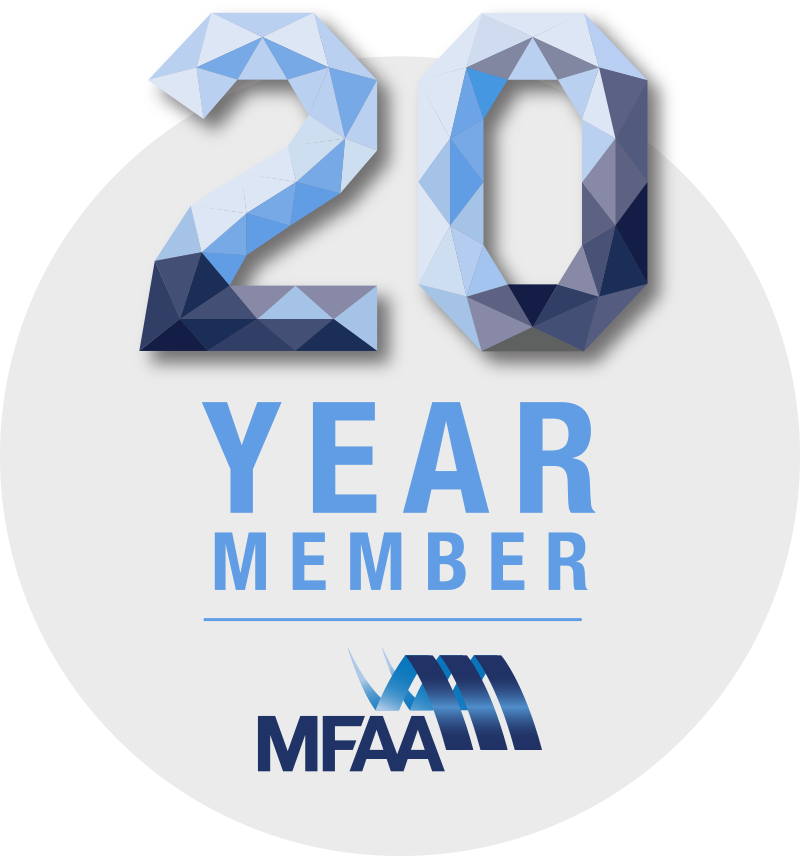 A logo for a 20 year member of mfaa