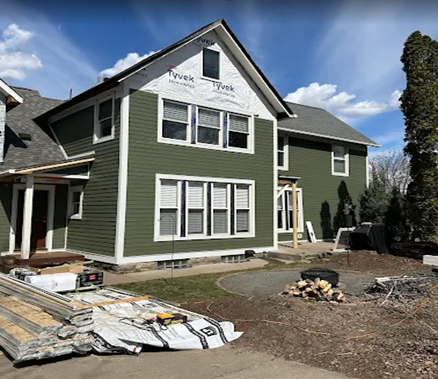 A Saint Paul, MN home with new siding being installed from Bruggeman Exteriors.