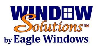A blue and orange logo for window solutions by eagle windows
