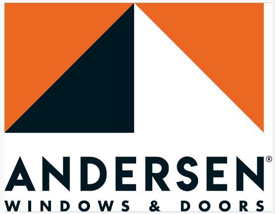 An orange and black logo for andersen windows and doors