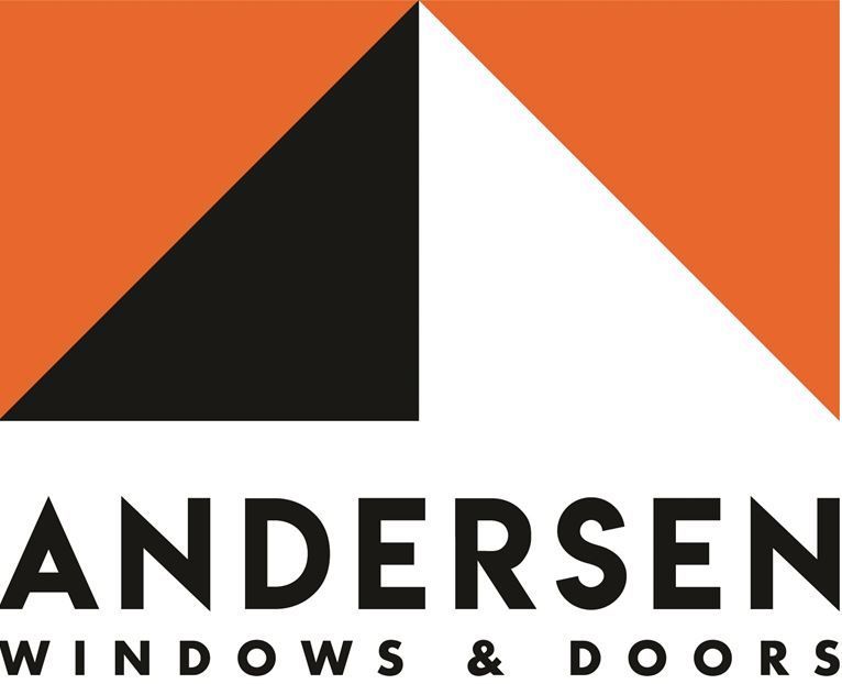 An orange and black logo for andersen windows and doors