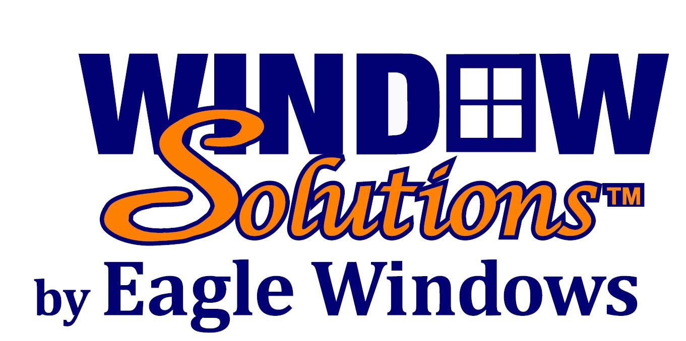 A blue and orange logo for window solutions by eagle windows