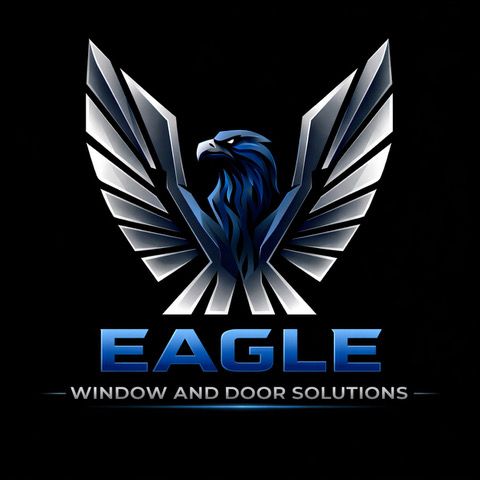 A blue and orange logo for window solutions by eagle windows