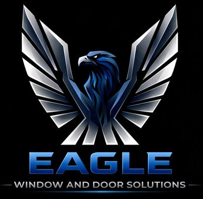 A blue and orange logo for window solutions by eagle windows