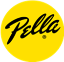 A yellow circle with the word pella on it.