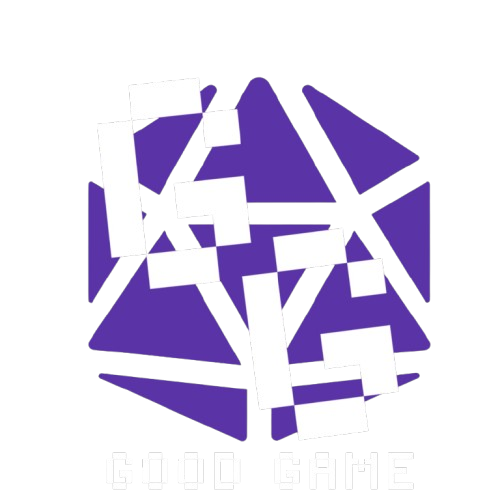 Purple geometric logo with white lines and text "GOOD GAME".