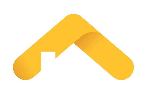 a yellow arrow pointing up with a house in the background