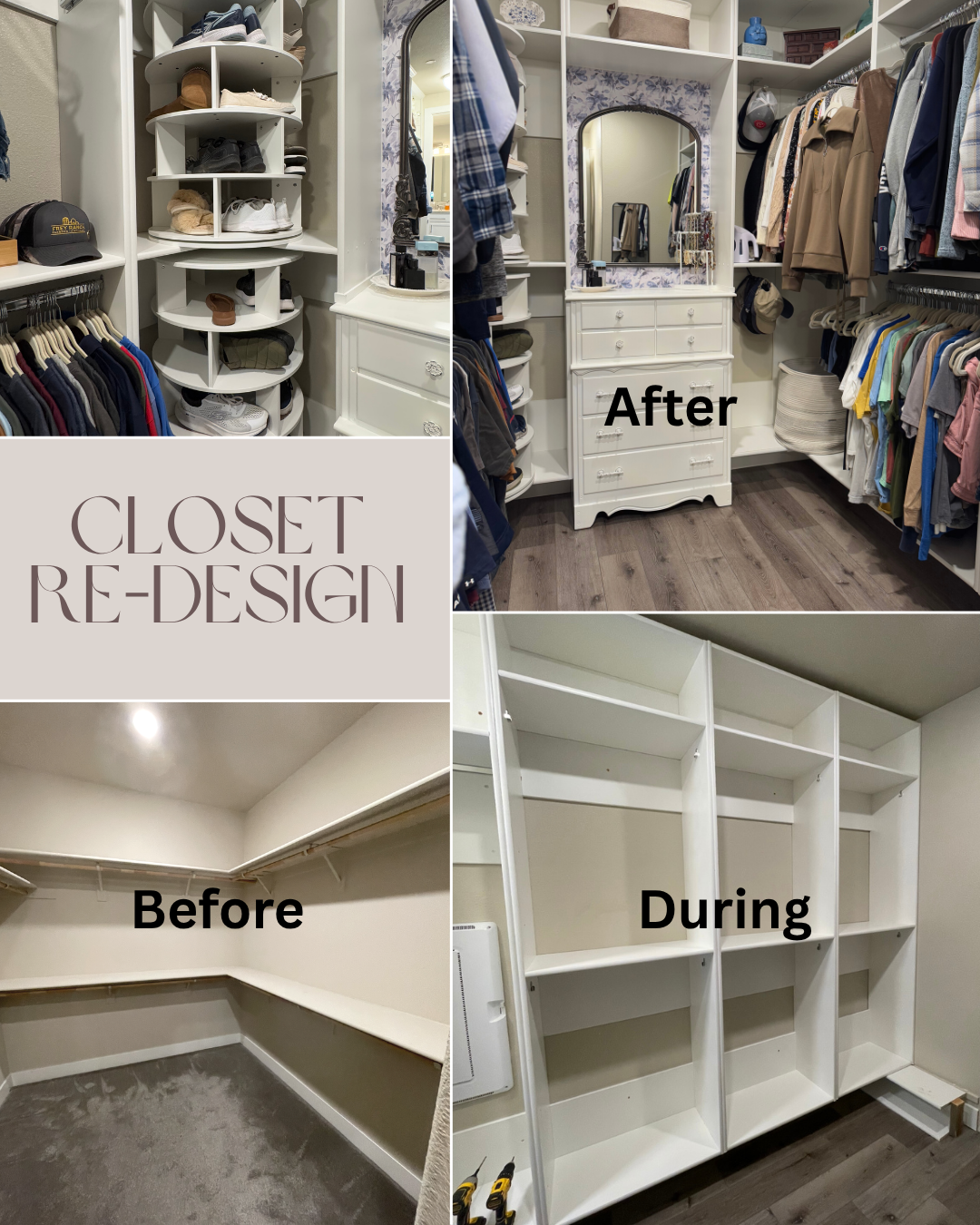 Closet renovation, closet before and after