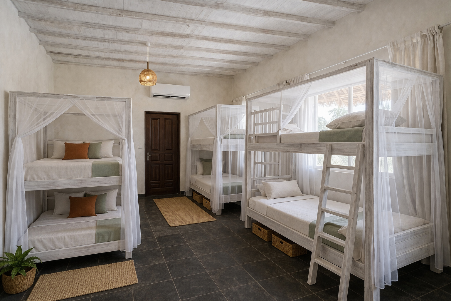 Room with sea view: beige sofa, balcony with small table, large windows overlooking the ocean.