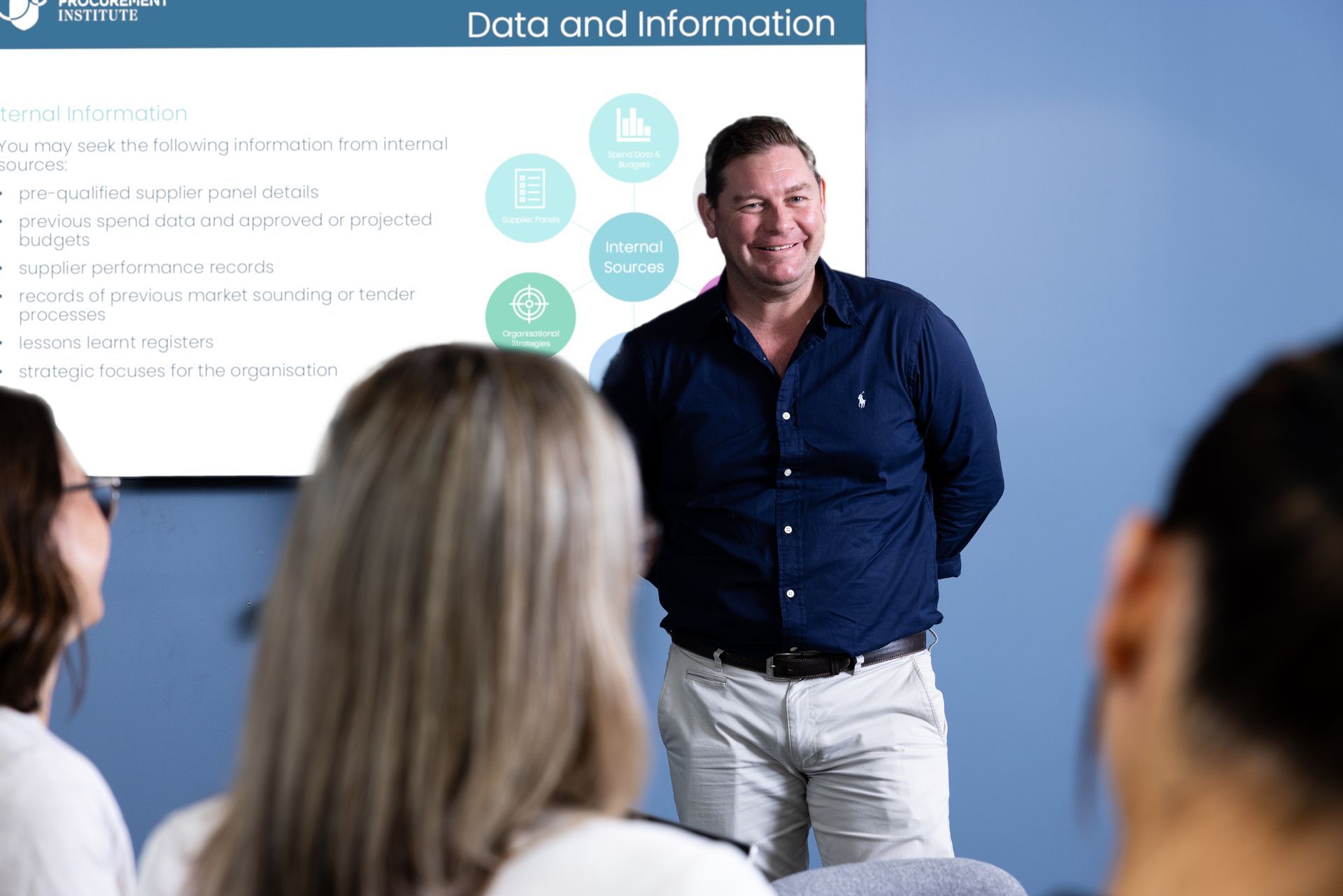 A man is giving a presentation to a group of people.
