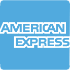 Logo American Express en blanc sur fond carré bleu.