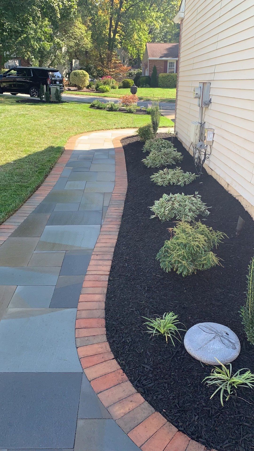 Curved Stone Tile Pathway Side — New Castle, DE — Ayala Landscaping