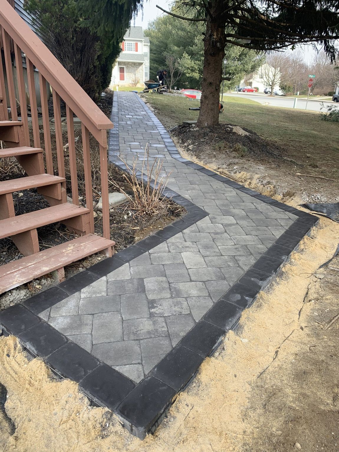 Stone Block Pathway Hardscaping Zoom In — New Castle, DE — Ayala Landscaping