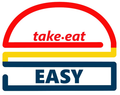 Logo Take.eat EASY in rosso, giallo e blu