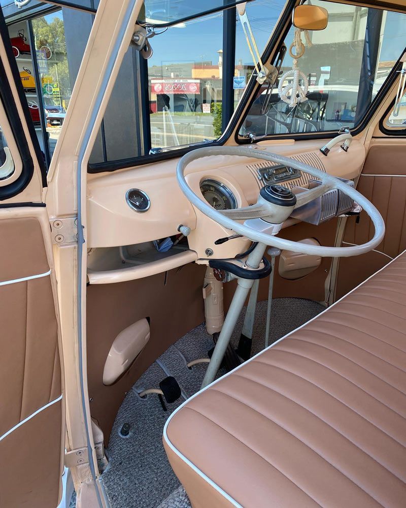 A Close Up of the Interior of a VW Bus With a Steering Wheel — Currumbin Trimmers  In Currumbin Waters, QLD