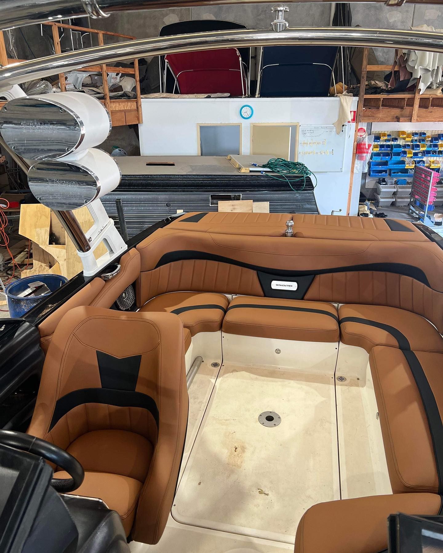 The Inside of a Boat With Brown Seats and a Steering Wheel — Currumbin Trimmers In Byron Bay, NSW