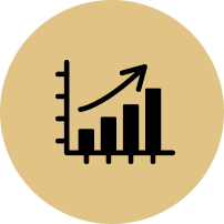 A graph with an arrow pointing up in a circle.