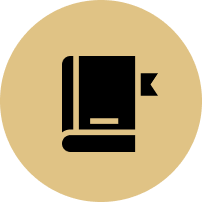 An icon of a book with a bookmark in a circle.