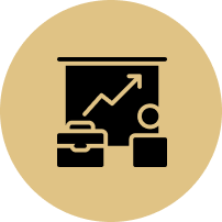 An icon of a presentation with a graph and a briefcase.