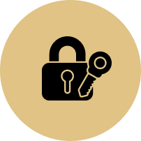 An icon of a padlock with two keys in a circle.