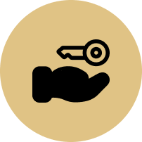 A hand is holding a key in a circle.