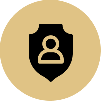 An icon of a person on a shield in a circle.