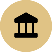 An icon of a building in a circle on a white background.