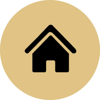 A black house icon in a gold circle.