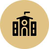 An icon of a building with a clock tower on top of it.