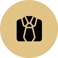 An icon of a suit and tie in a circle.
