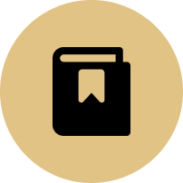 An icon of a book with a bookmark in a circle.