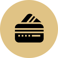 Mosaic Chambers Group A black and gold icon of a credit card in a circle.