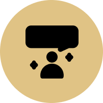 A person with a speech bubble above their head.