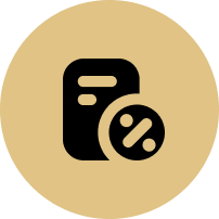 A black icon of a remote control with a percent sign in a circle.