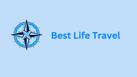 A logo for best life travel with a compass on it