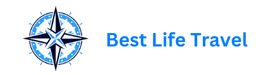 A logo for best life travel with a compass on it