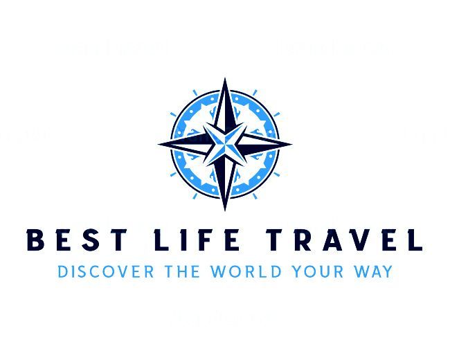 The logo for best life travel shows a compass and says `` discover the world your way ''.