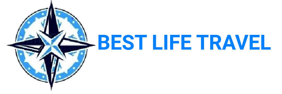 A logo for best life travel with a compass on it