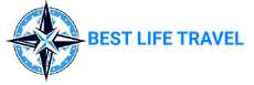 A logo for best life travel with a compass on it