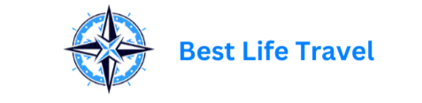 A logo for best life travel with a compass on it