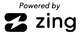 A black and white logo that says `` powered by zing ''