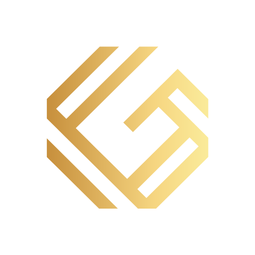 A gold logo with the letter g on a white background.